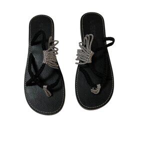 Plaka Sandals Women's 11 Black Zebra Oceanside Flip Flop Strappy Slip On Casual